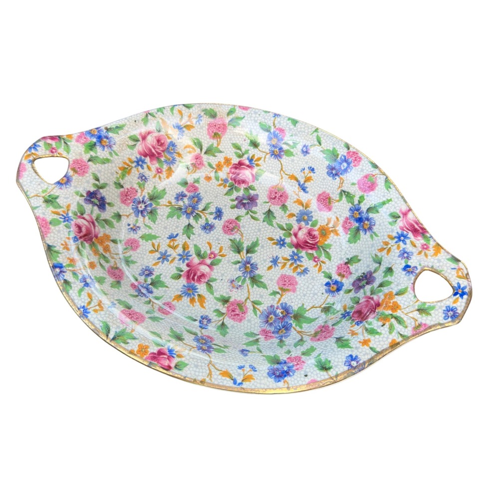 Royal Winton Old Cottage Chintz Handled Dish Grimwades England Roses Cottagecore